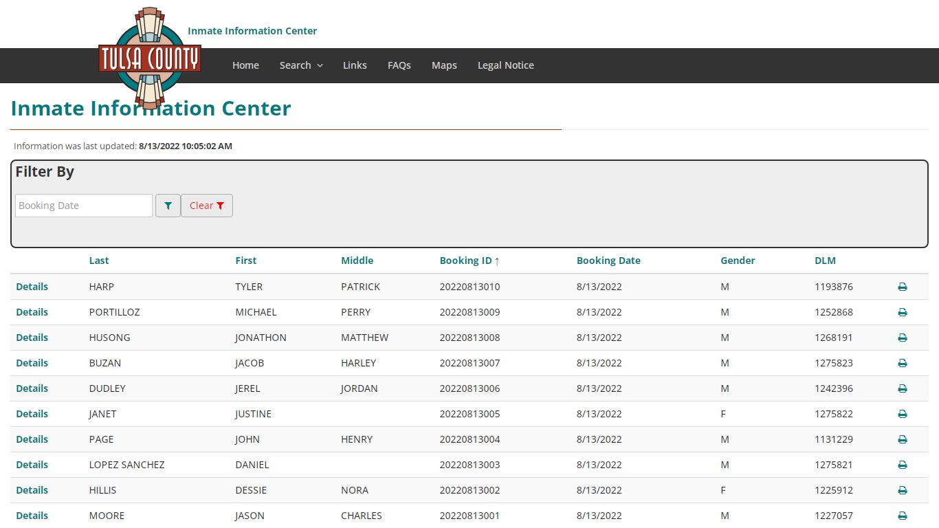 Booking Index - Inmate Information Center